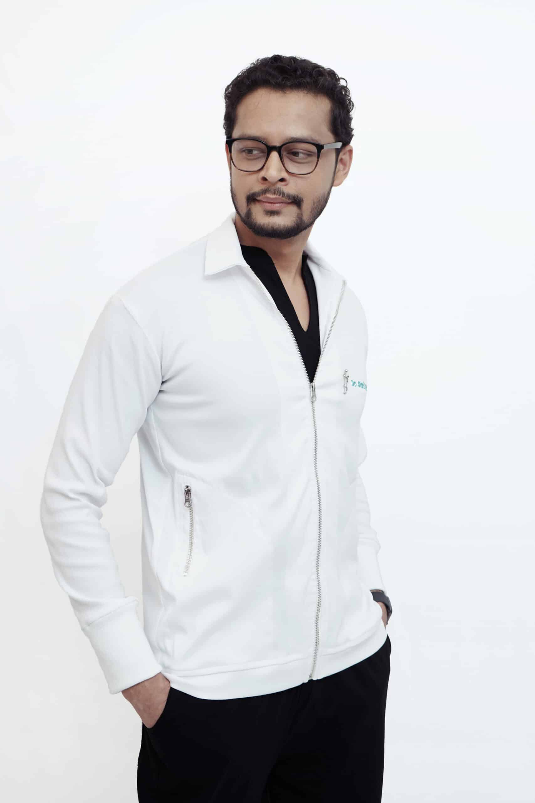 Doctor's Jacket for Men White with Classy Silver Zip Soft Ribs at