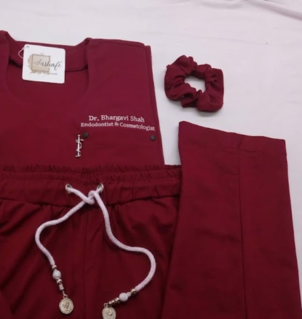women scrub maroon