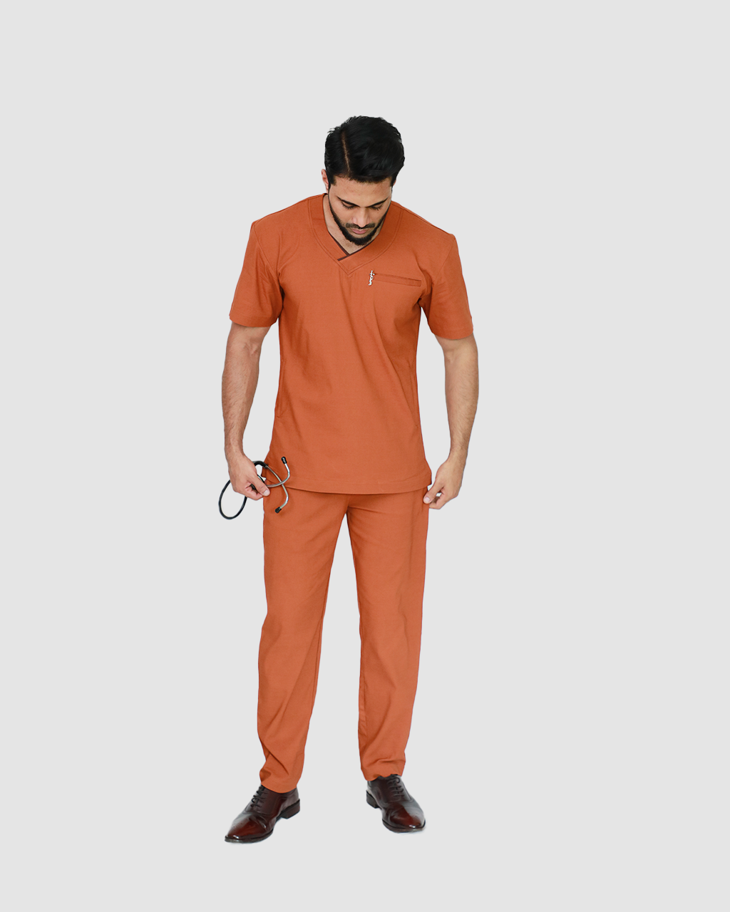 Scrub Suit for Men | Rusty Brown | Double Stitch | Stretchable